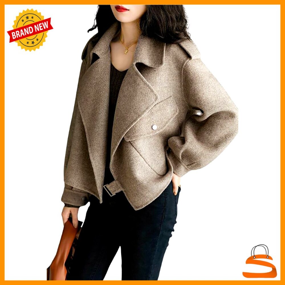 Cropped Wool Blazer Jacket Open Front Loose Fit Elegant Casual Dressy Trench